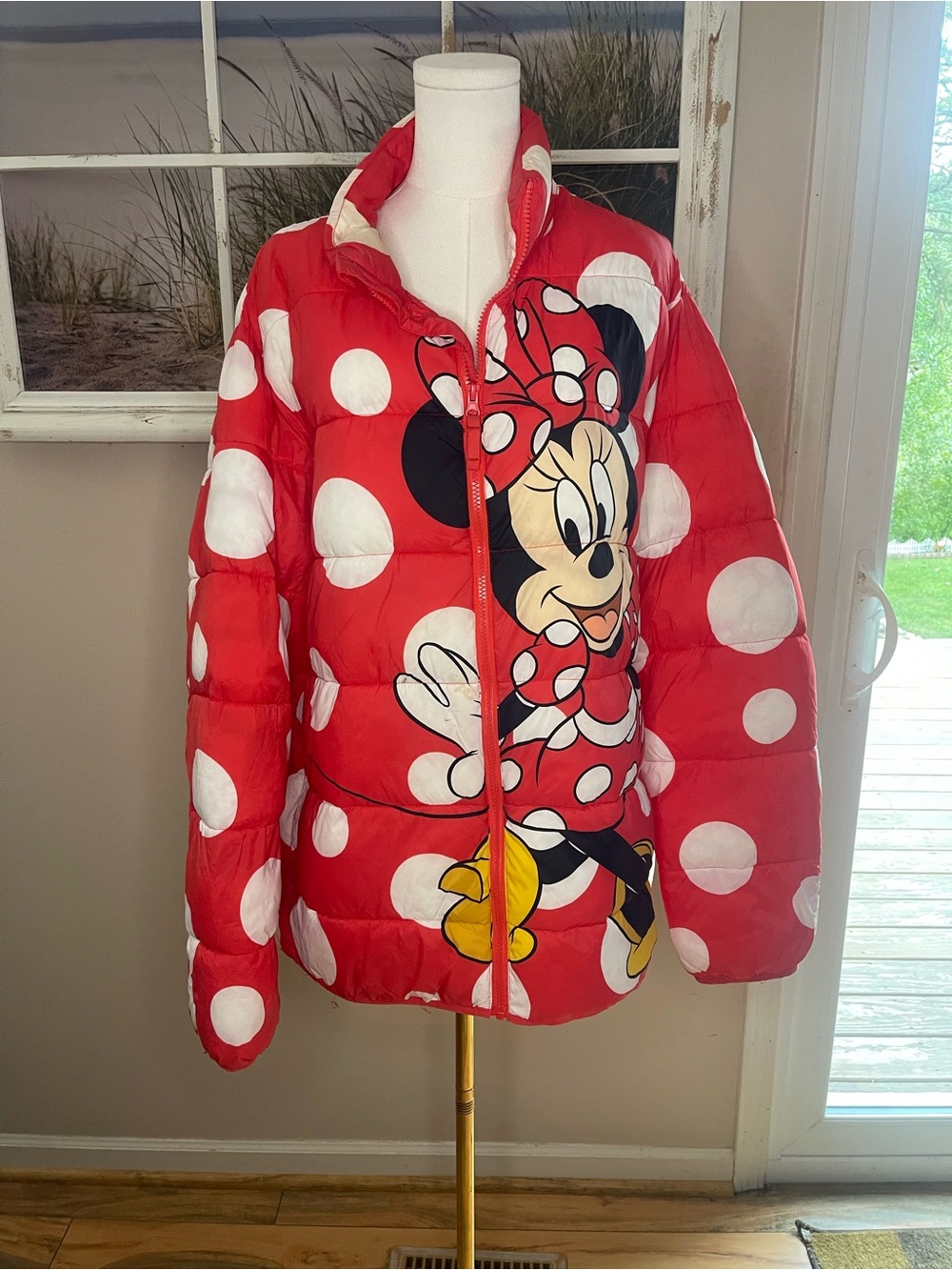 Disney Red and White Minnie Mouse Polka Dot Puffer Jacket